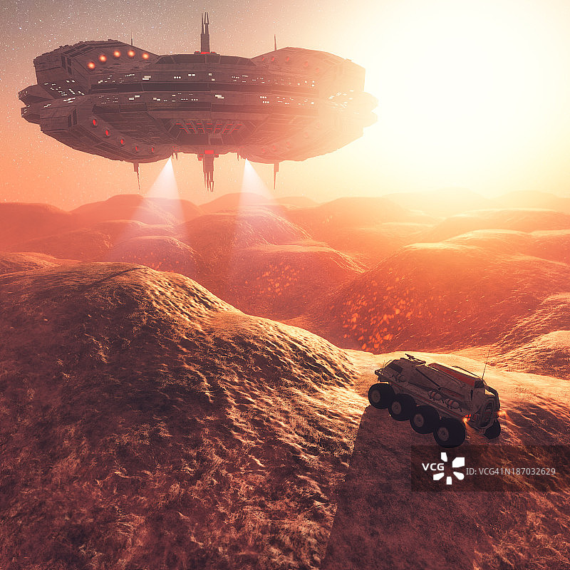 火星探险遭遇外星飞船突袭图片素材