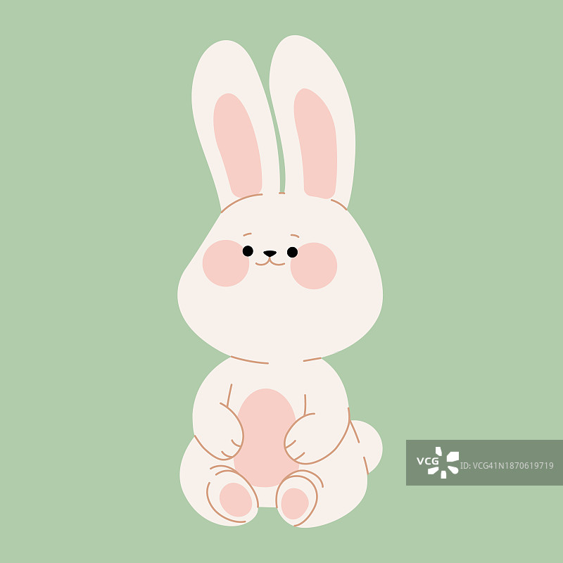 可爱的快乐小兔子卡通形象，用于情人节、复活节或生日贺卡、邀请函、贴纸或banner。矢量野兔插图图片素材