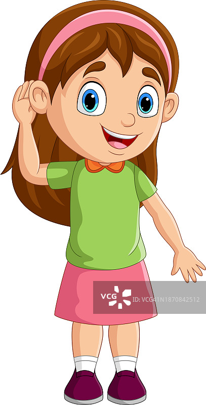 卡通小女孩倾听手势图片素材