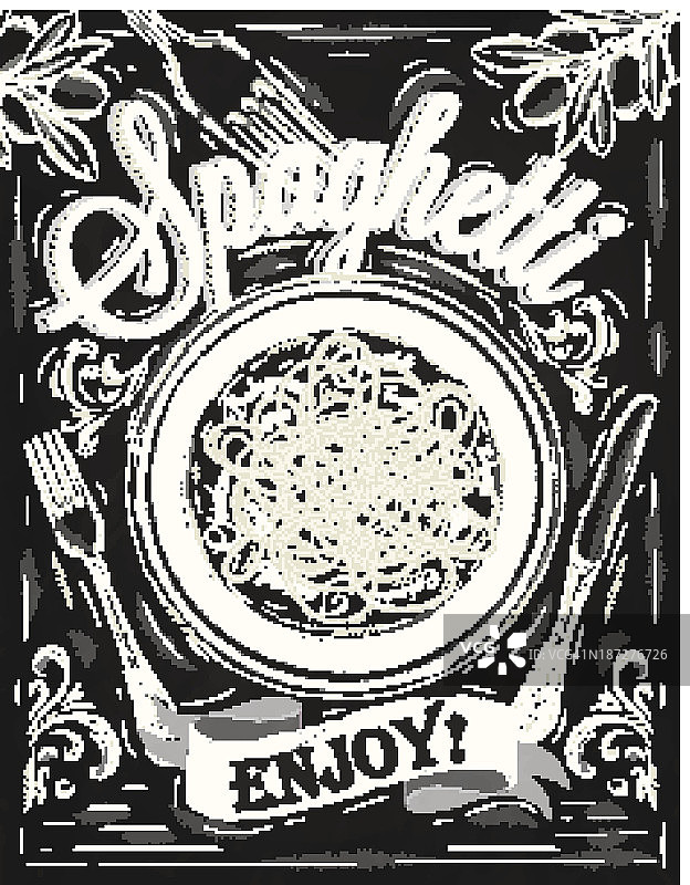 海报字母意大利面，享受，用粉笔画图片素材