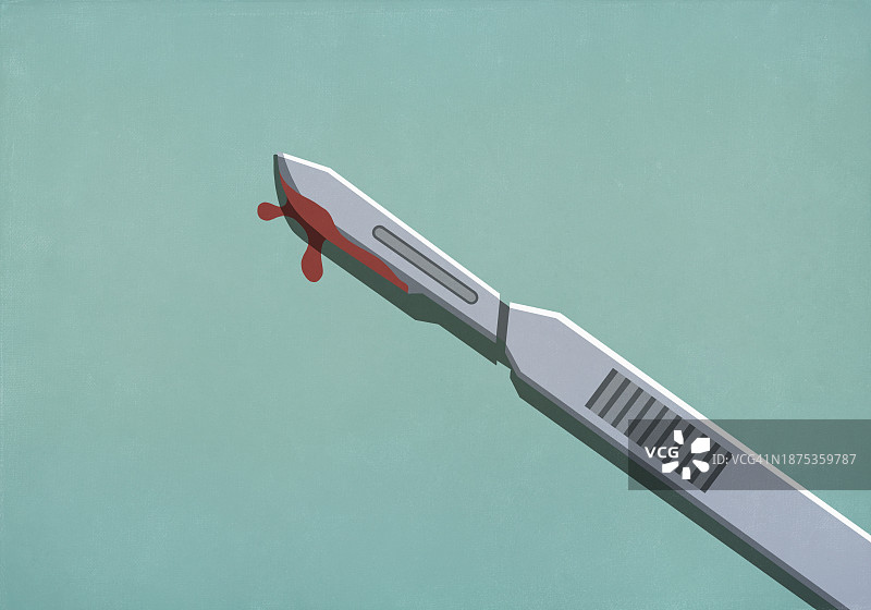 医用手术刀滴血特写图片素材