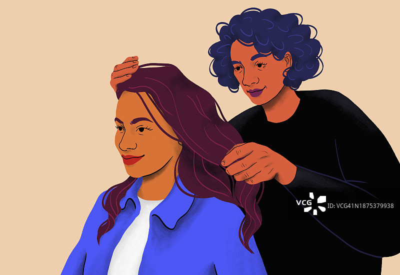 发型师与顾客商议发型图片素材