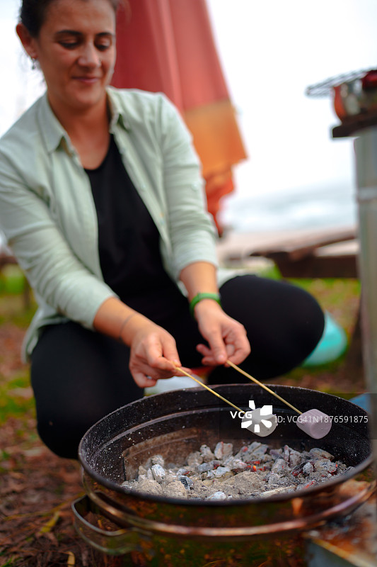在烧烤架上烤棉花糖图片素材