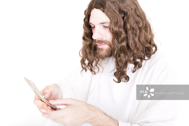 耶稣发短信图片素材