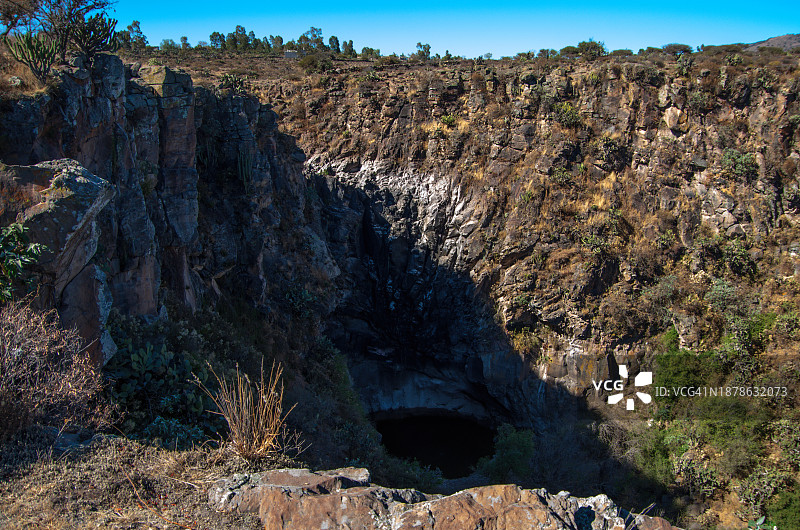 墨西哥伊达尔戈州圣玛丽亚马夸的水坑和沟壑图片素材