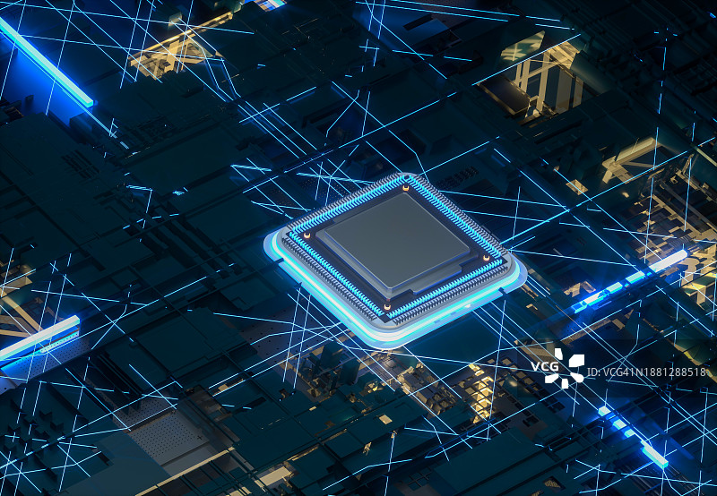 人工智能芯片3D渲染图图片素材