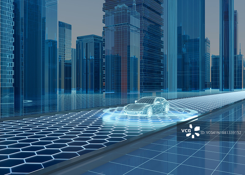 蓝色光数据自动驾驶车辆图片素材