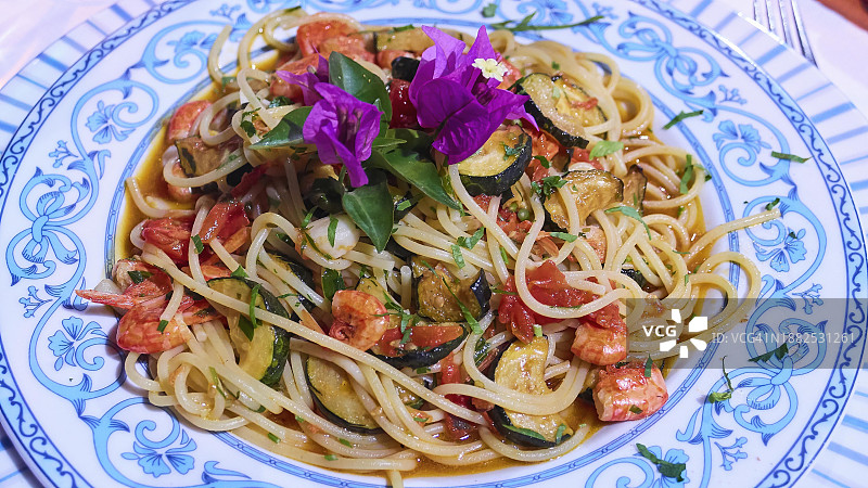 意大利西西里海鲜意面特写图片素材