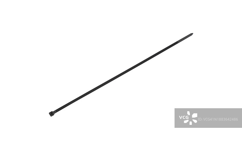 白色背景上的黑色塑料电缆扎带，塑料扎丝特写图片素材