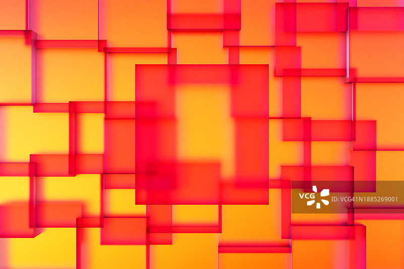 鲜艳的彩色红色和黄色3D立方体形状背景。抽象正方形图案，几何构图。设计元素。图片素材
