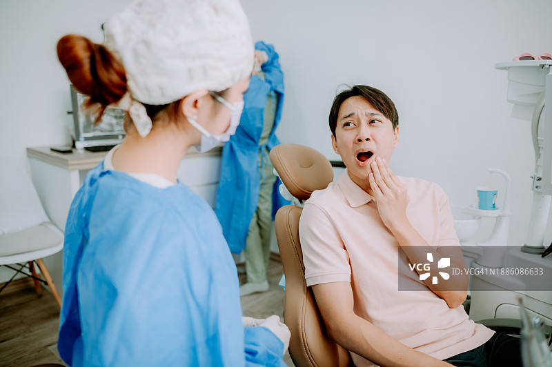 华人男子在牙医处牙痛图片素材