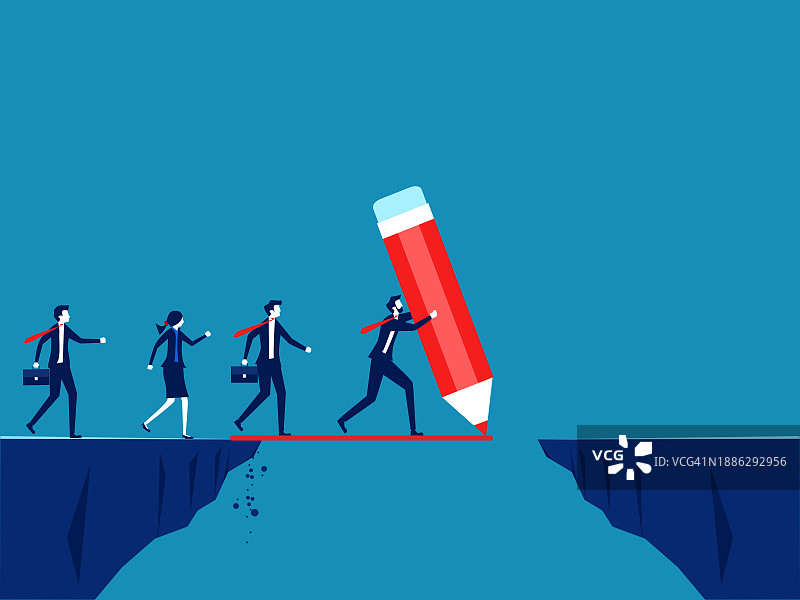 领导者解决业务问题：商人经理在悬崖上架桥图片素材