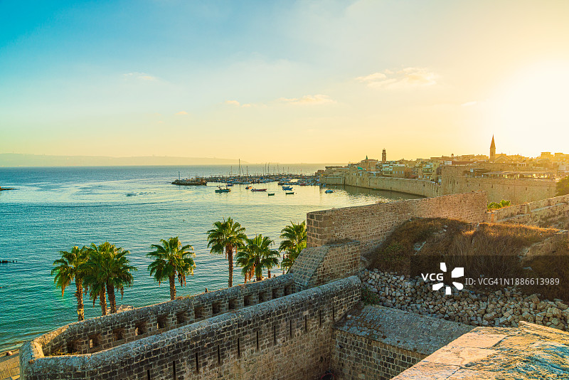 以色列阿卡历史名城日落美景图片素材