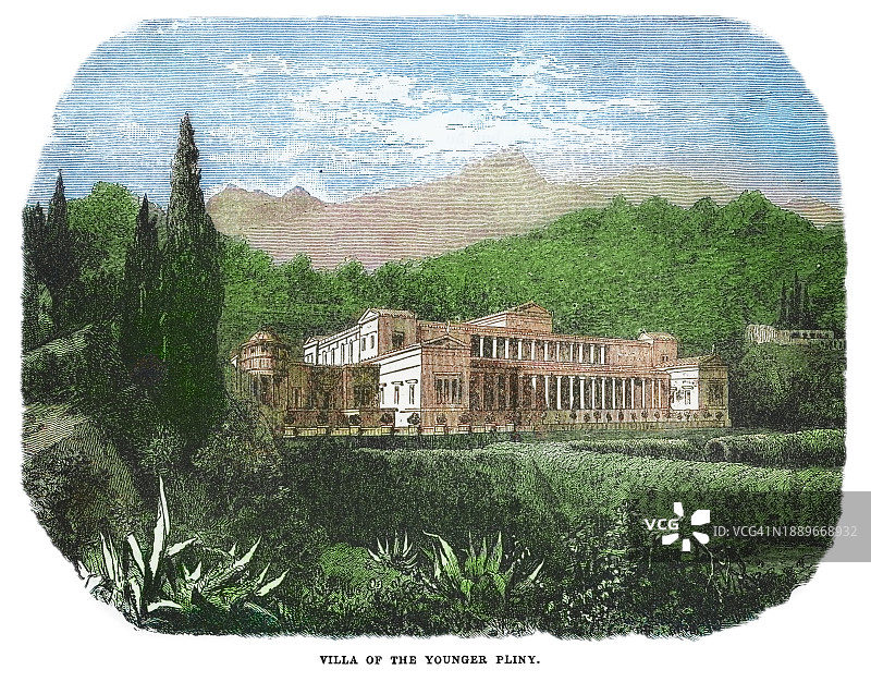 小普林尼的古罗马别墅老式版画插图图片素材