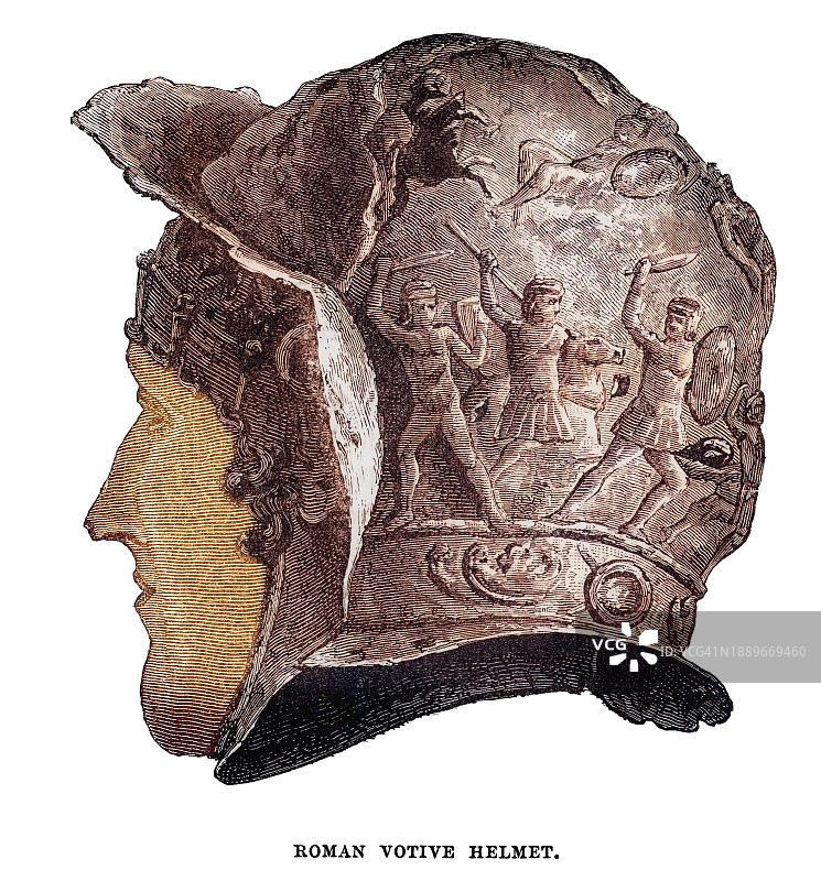 古罗马还愿头盔古版画插图图片素材