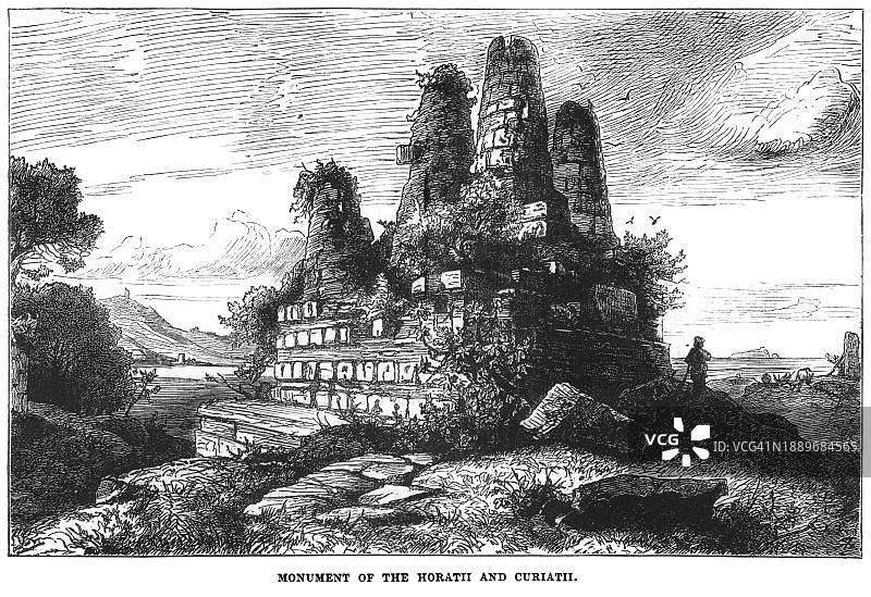 克莱里索的古老版画插图 - 阿皮亚古道上的库里亚蒂和霍拉蒂墓图片素材