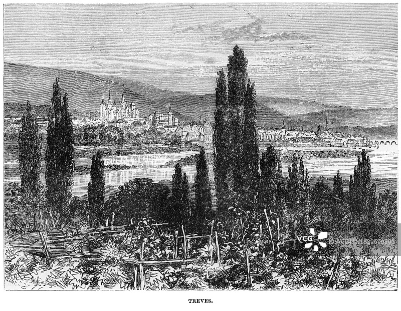 古老的雕刻插图：特里尔，德国莱茵兰-普法尔茨州城市图片素材