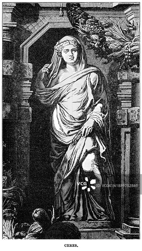 谷物女神刻版画，古罗马农业、丰收和母性关系象征图片素材