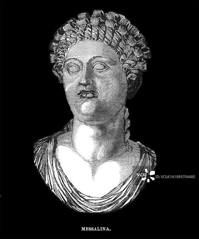 罗马皇帝克劳狄乌斯的第三任妻子瓦莱里娅·梅萨利纳（约公元17/20-48年）肖像图片素材