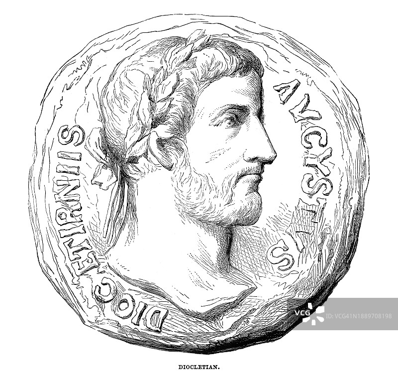 戴克里先皇帝的旧版雕刻插图图片素材