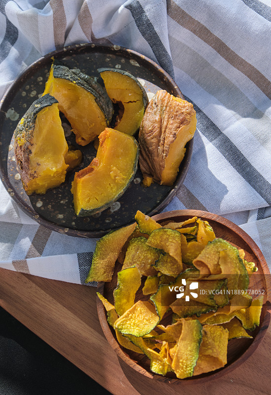 炸南瓜片和蒸南瓜图片素材