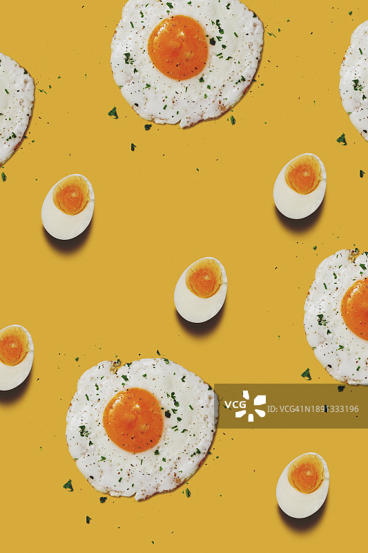 煎蛋和煮鸡蛋无缝图案图片素材