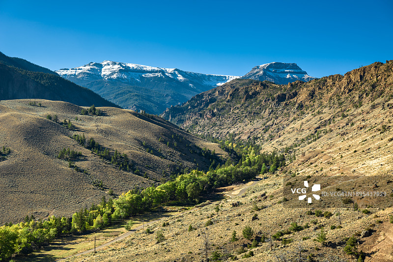 晴朗的一天：怀俄明州肖肖尼国家森林公园航拍图片素材
