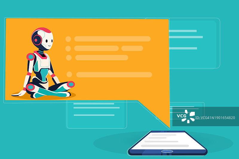 AI聊天机器人演示概念：人们使用智能手机连接无线技术与AI聊天机器人通信，在线聊天机器人就像与人类模拟进行双向交流图片素材