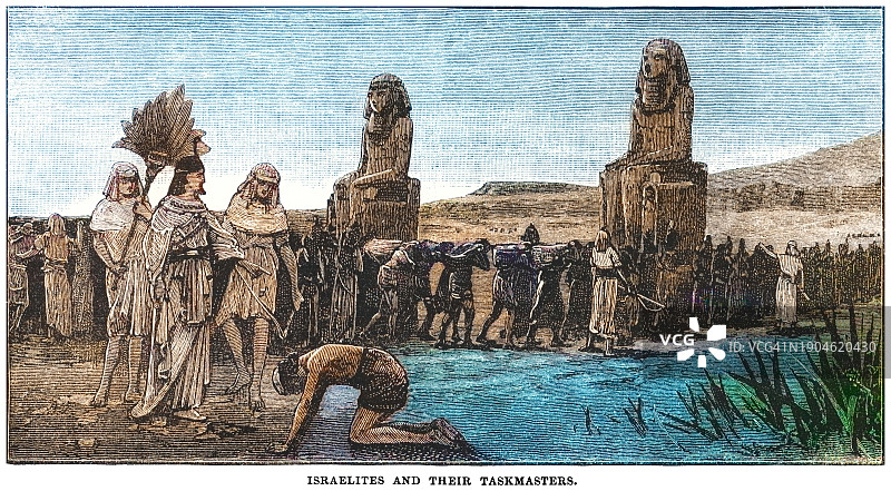 法老工头鞭打以色列人古老雕刻插图图片素材