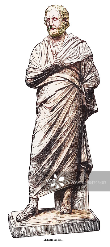 埃斯金斯（公元前389-314年）的古老版画，他是一位希腊政治家，也是十位阿提卡演说家之一图片素材