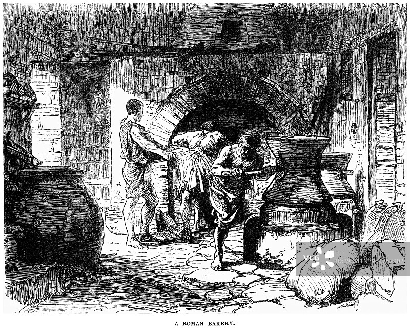 古老的雕刻画：罗马面包店内部图片素材