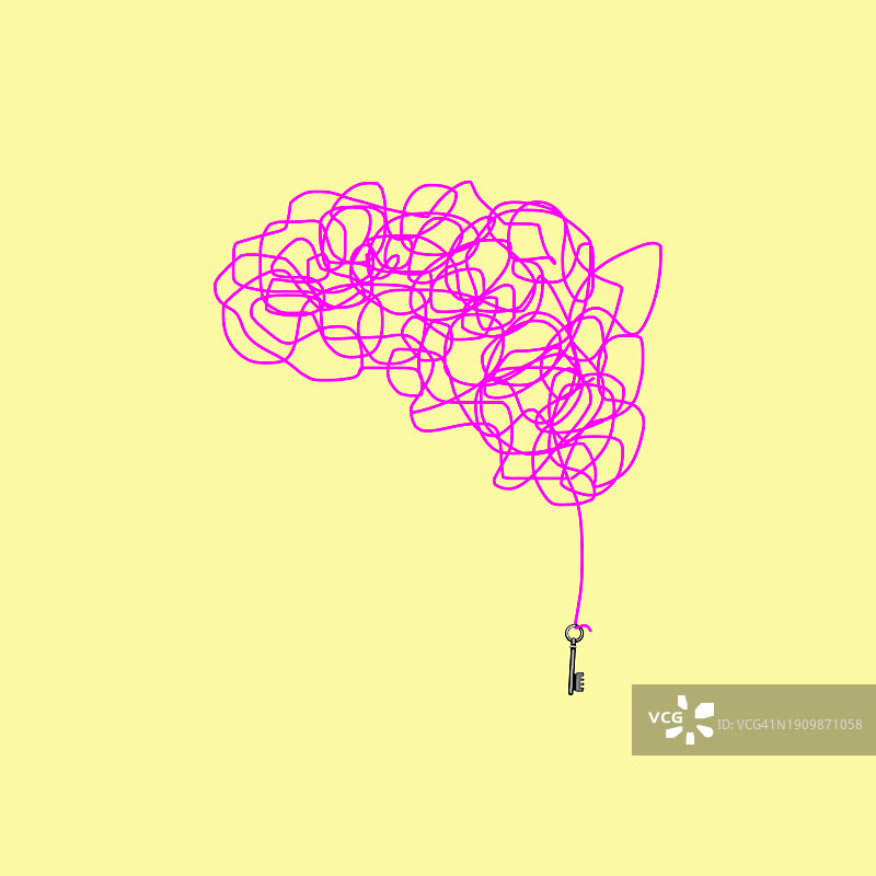 大脑形状缠绕绳索末端的钥匙图片素材
