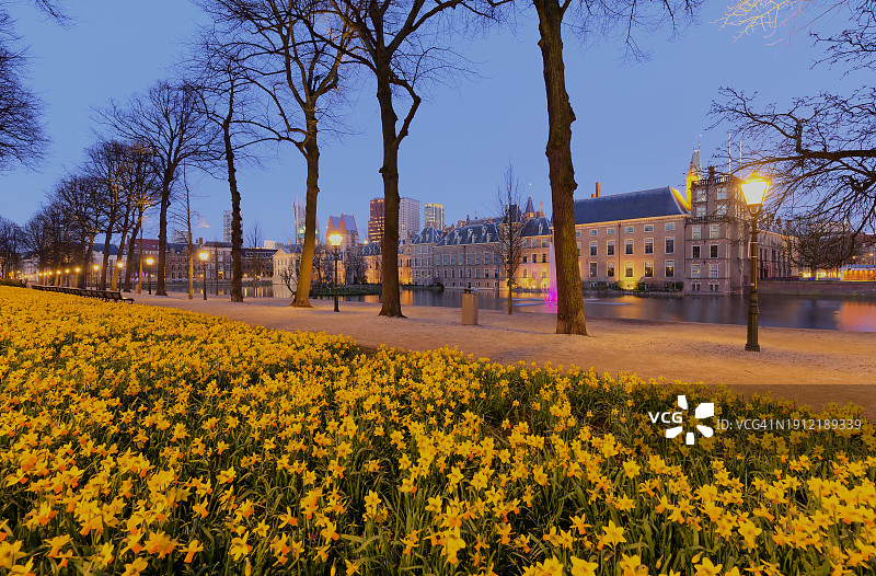 春天里从兰格·维弗伯格看到的荷兰议会大厦图片素材