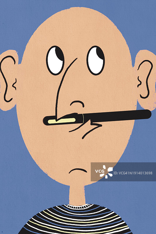 拿着温度计的焦虑卡通人物图片素材