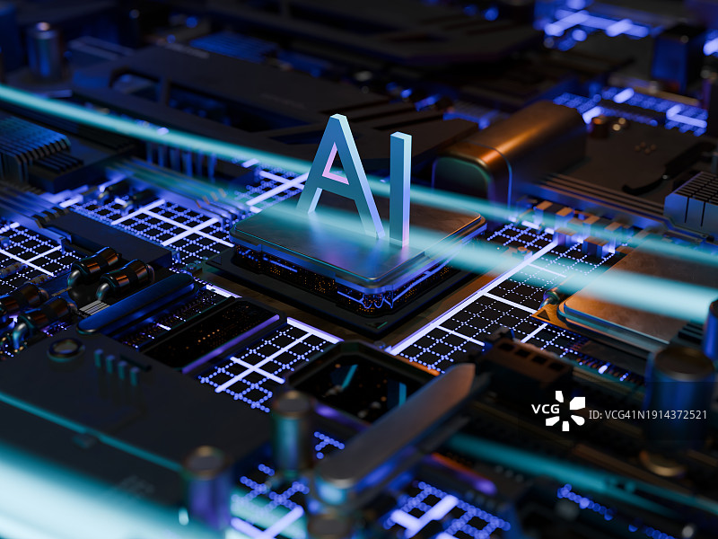 未来主板上的AI芯片与光路图片素材