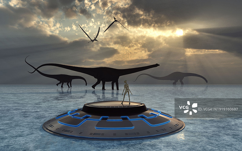 类爬虫外星人观看恐龙群图片素材