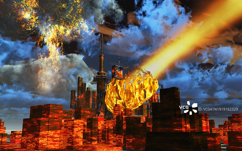 小行星撞击城市图片素材