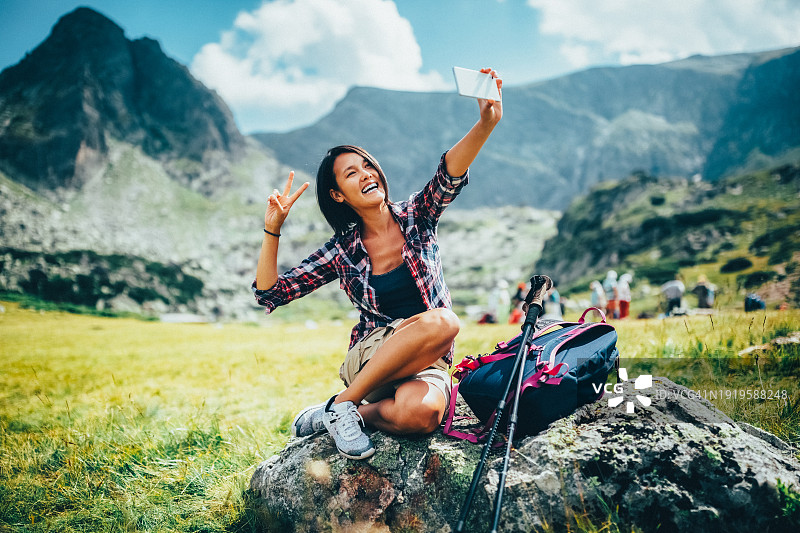 徒步旅行者自拍图片素材
