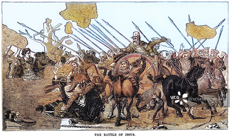 伊苏斯战役老式雕刻插图图片素材