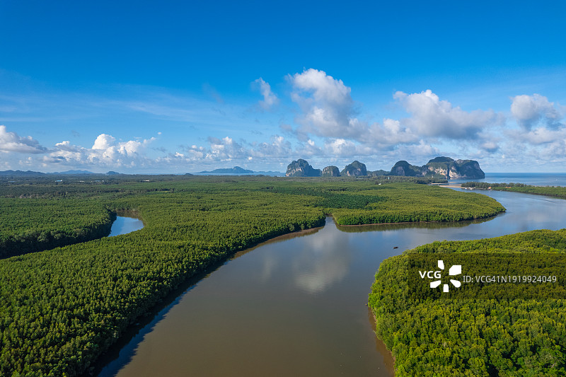泰国董里府海上红树林日出航拍图片素材