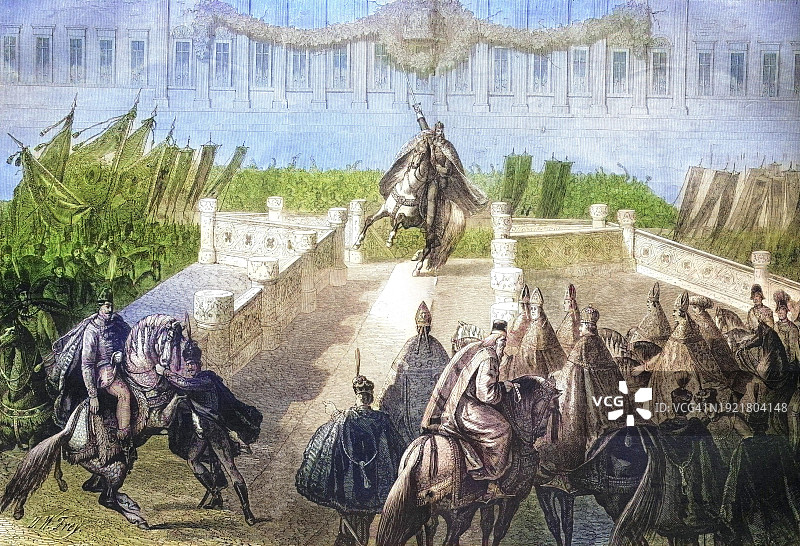 匈牙利国王加冕仪式，约1885年（19世纪原版数字化修复历史照片）图片素材