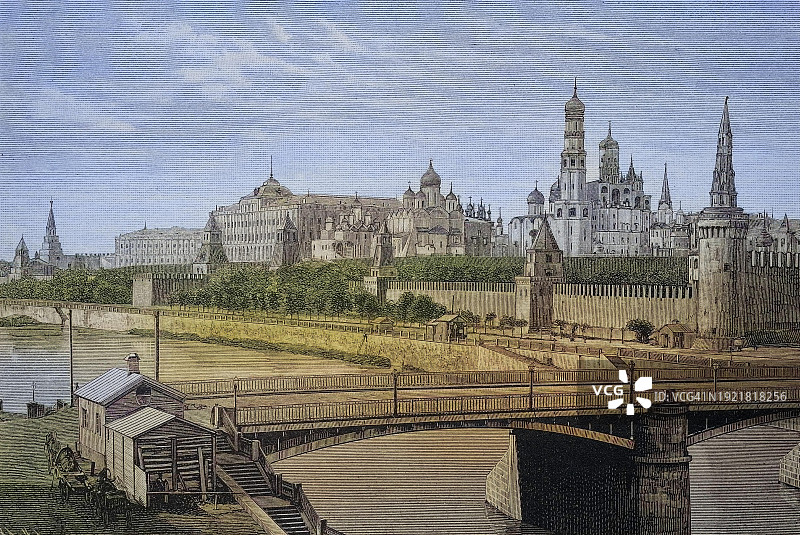 莫斯科克里姆林宫（19世纪数字修复历史照片）图片素材