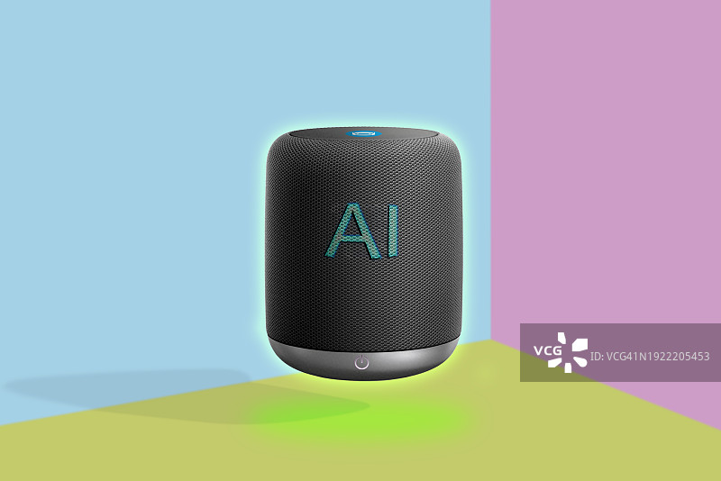 多色虚拟房间中的智能音箱图片素材