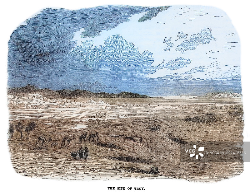 土耳其希萨利克特洛伊古城遗址古版画图片素材