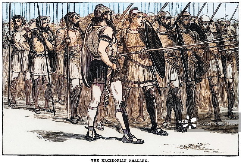 马其顿方阵的老式雕刻插图，一种来自古典希腊方阵的步兵阵型图片素材