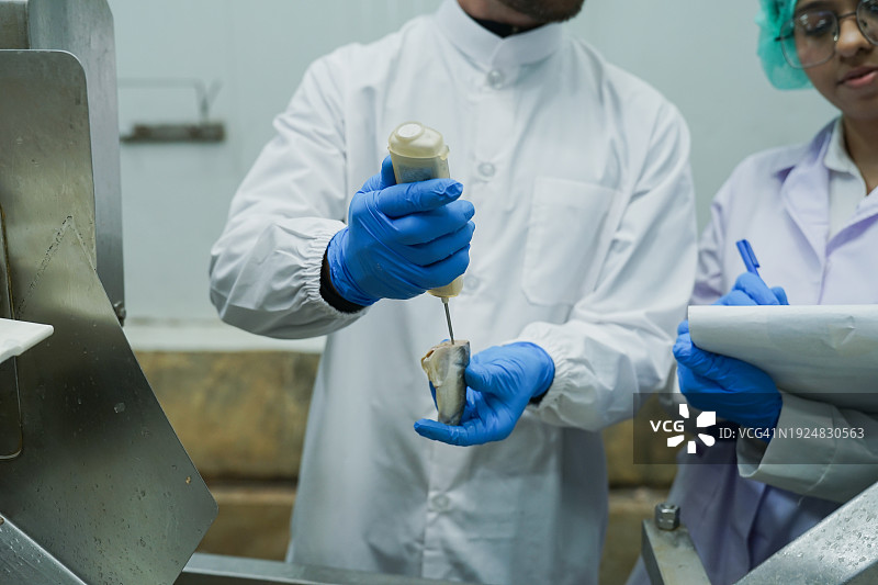 团队在工厂进行质量检验，并合作出口食品生产线。图片素材