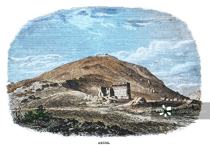 希腊伯罗奔尼撒阿尔戈斯城古老插图图片素材