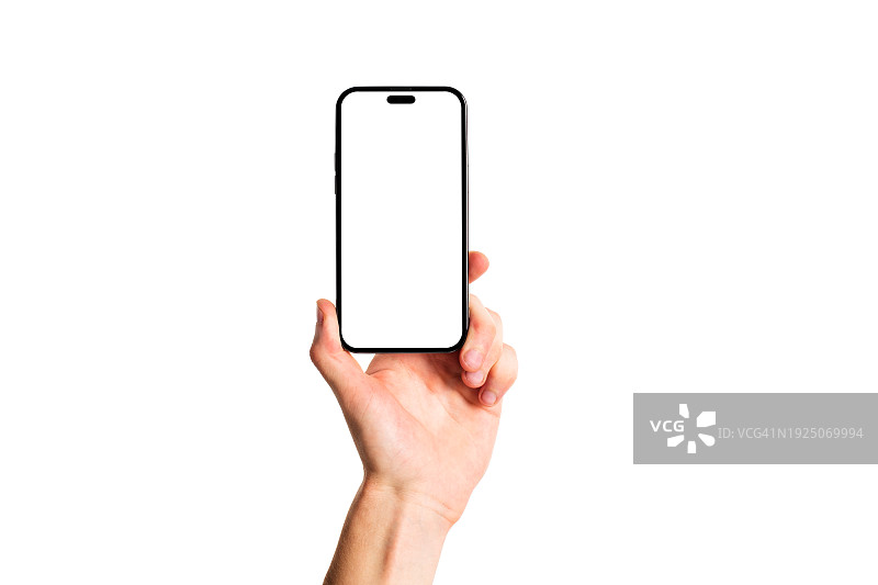 男人手持空白智能手机模型图片素材