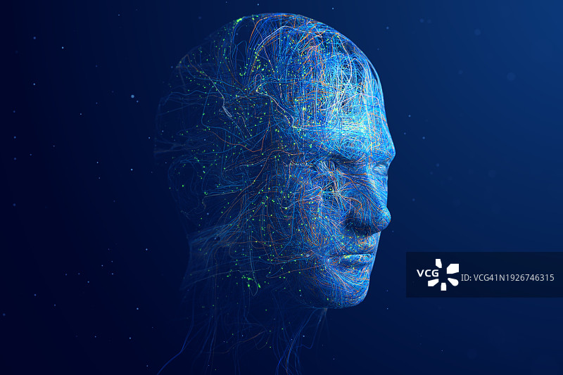 由网络构成的人工智能机器人面部图片素材