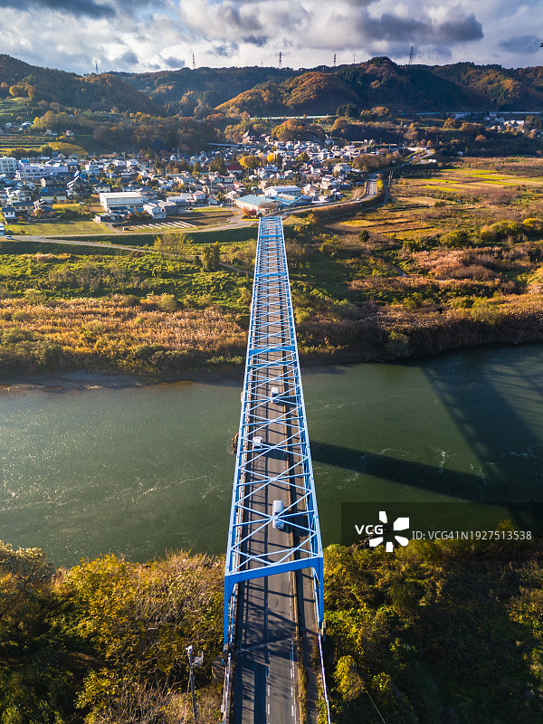 日本长野市中野镇和千曲川鸟瞰图片素材